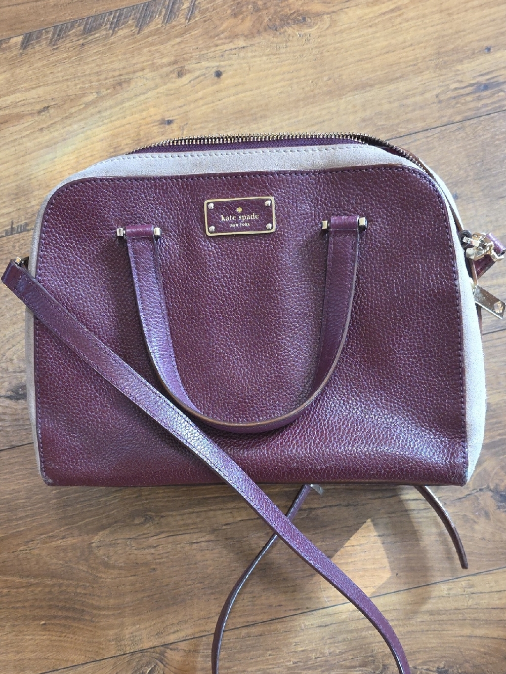 kate spade Burgundy Pebbled Leather Tote with Gold Hardware